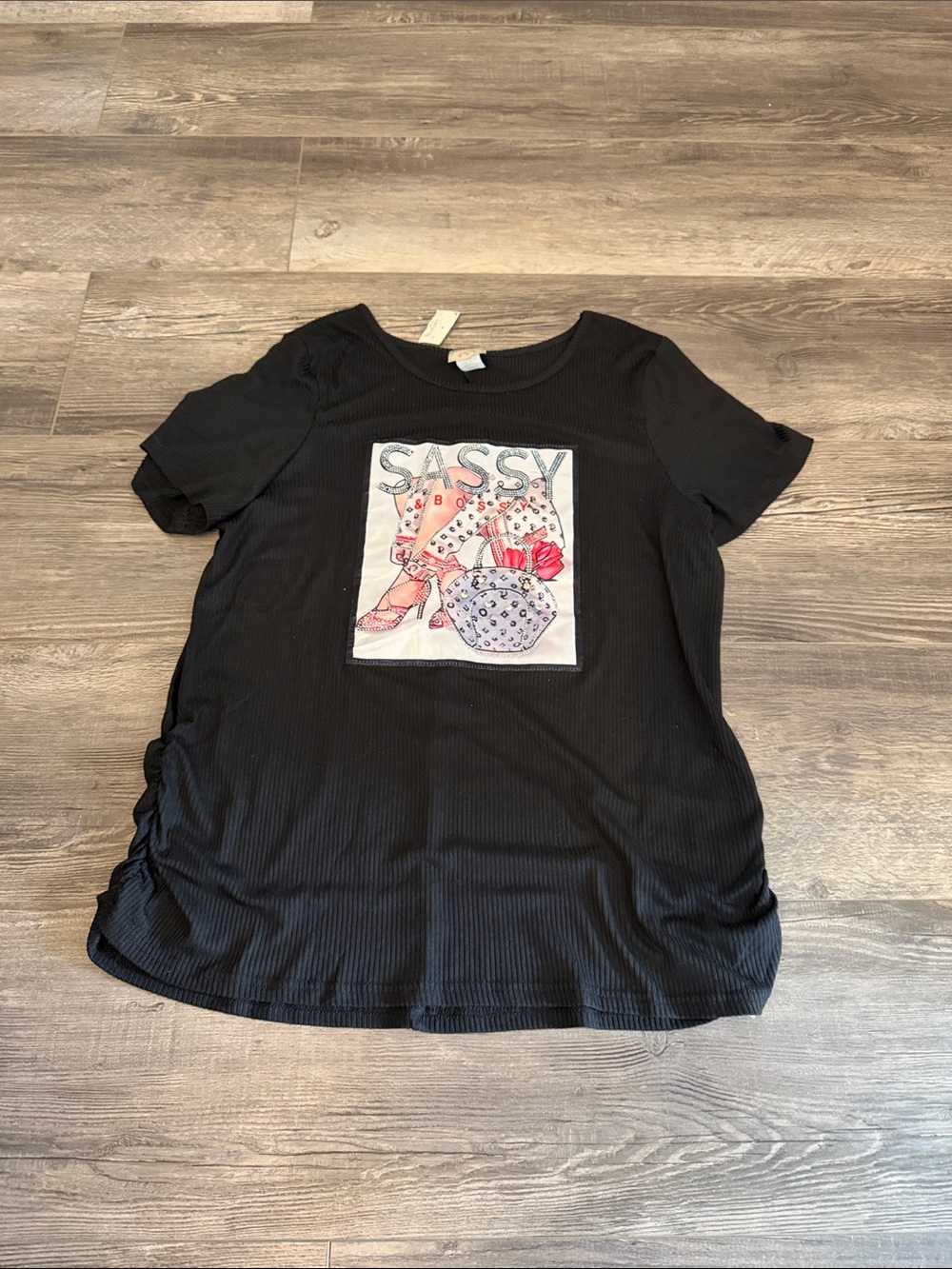 Fashion Of New York Sassy Graphic Short Sleeve Women's Top - Black